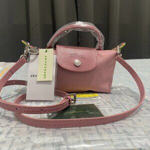 Unused Pink Longchamp Original Mini Handbag Pouch Canvas Crossbody XS